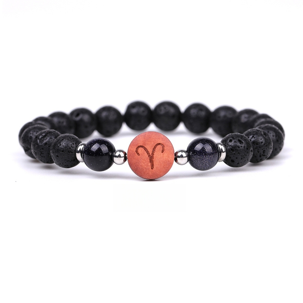 Lava Stone Zodiac Bracelets for Women Men 12 Constellations Healing Crystal Stretch Bracelet Zodiac Sign wood Horoscope Spiritual Jewelry Birthday Gift