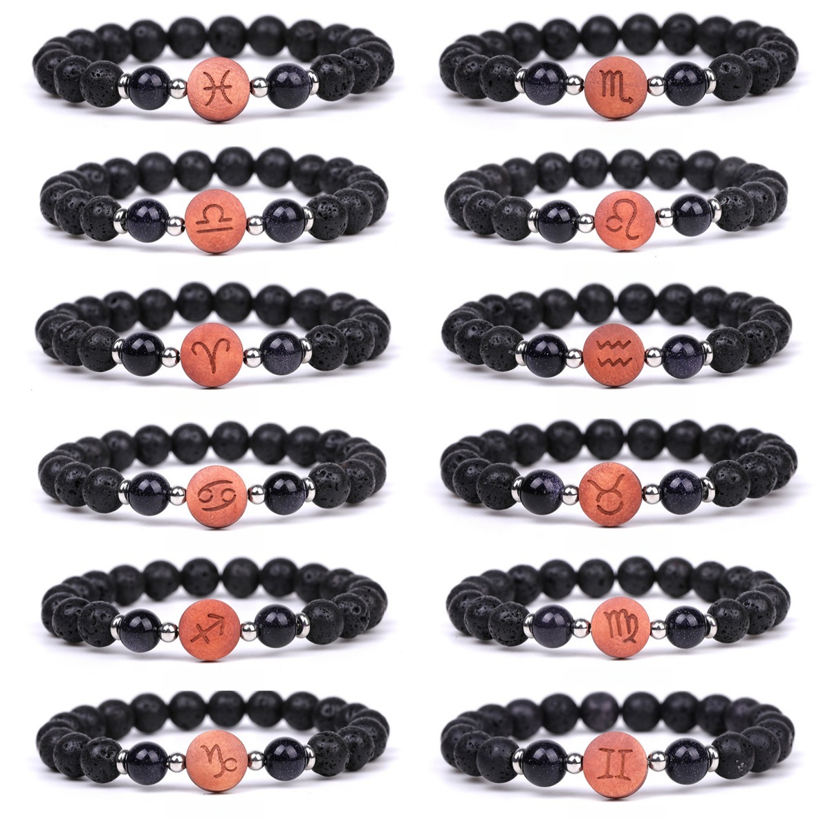 Lava Stone Zodiac Bracelets for Women Men 12 Constellations Healing Crystal Stretch Bracelet Zodiac Sign wood Horoscope Spiritual Jewelry Birthday Gift