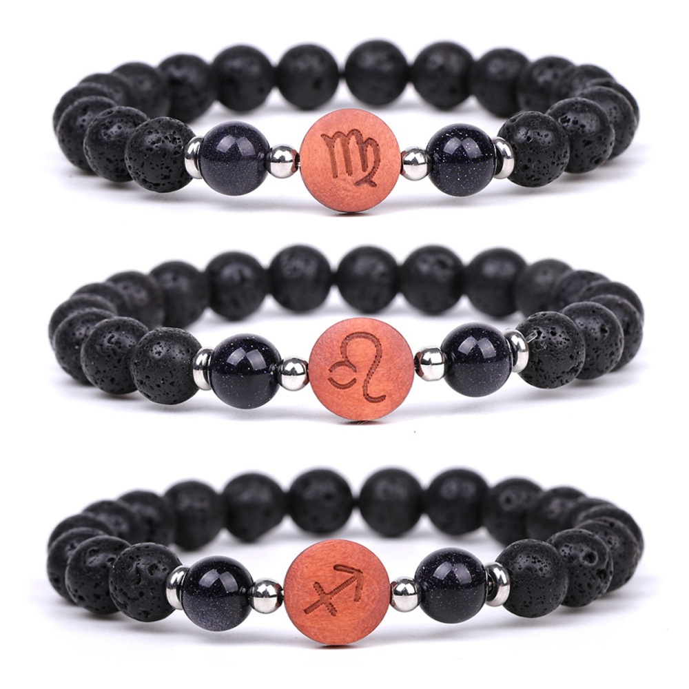 Lava Stone Zodiac Bracelets for Women Men 12 Constellations Healing Crystal Stretch Bracelet Zodiac Sign wood Horoscope Spiritual Jewelry Birthday Gift