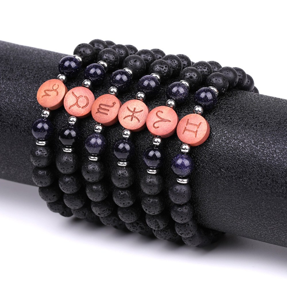 Lava Stone Zodiac Bracelets for Women Men 12 Constellations Healing Crystal Stretch Bracelet Zodiac Sign wood Horoscope Spiritual Jewelry Birthday Gift