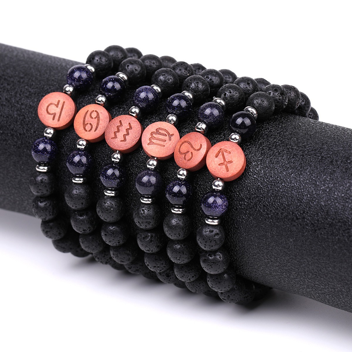 Lava Stone Zodiac Bracelets for Women Men 12 Constellations Healing Crystal Stretch Bracelet Zodiac Sign wood Horoscope Spiritual Jewelry Birthday Gift