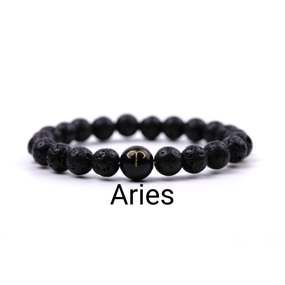 Lava Stone Zodiac Bracelets for Women Men 12 Constellations Healing Crystal Stretch Bracelet Zodiac Sign Horoscope Spiritual Jewelry Birthday Gift