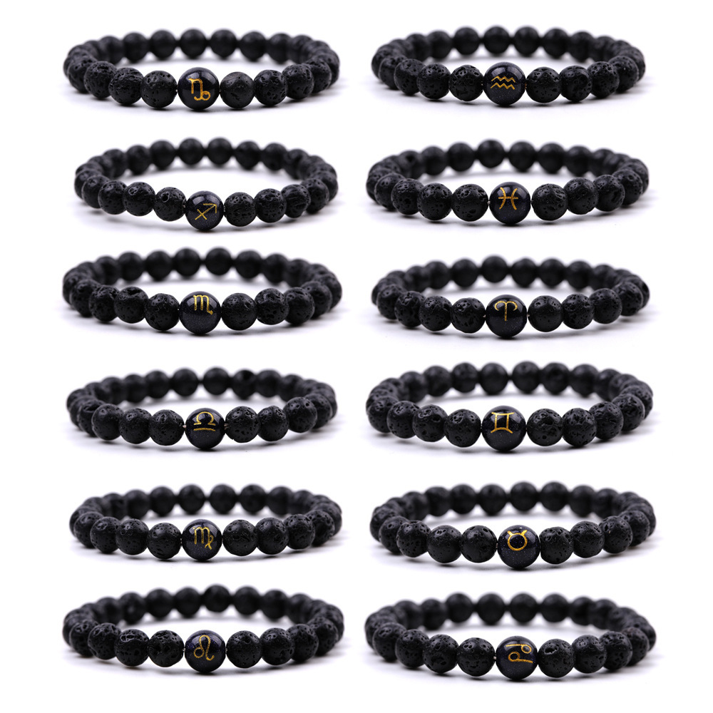 Lava Stone Zodiac Bracelets for Women Men 12 Constellations Healing Crystal Stretch Bracelet Zodiac Sign Horoscope Spiritual Jewelry Birthday Gift