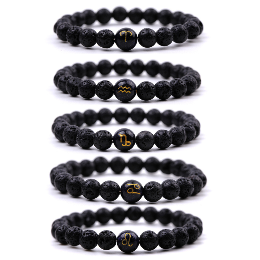 Lava Stone Zodiac Bracelets for Women Men 12 Constellations Healing Crystal Stretch Bracelet Zodiac Sign Horoscope Spiritual Jewelry Birthday Gift