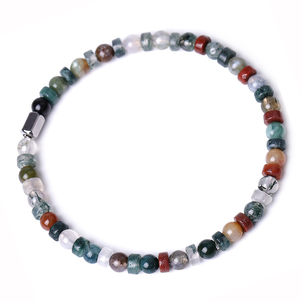 4MM Flat Spacer & Round Stone Beads Stretch Bracelet – Unisex Design for Women & Men