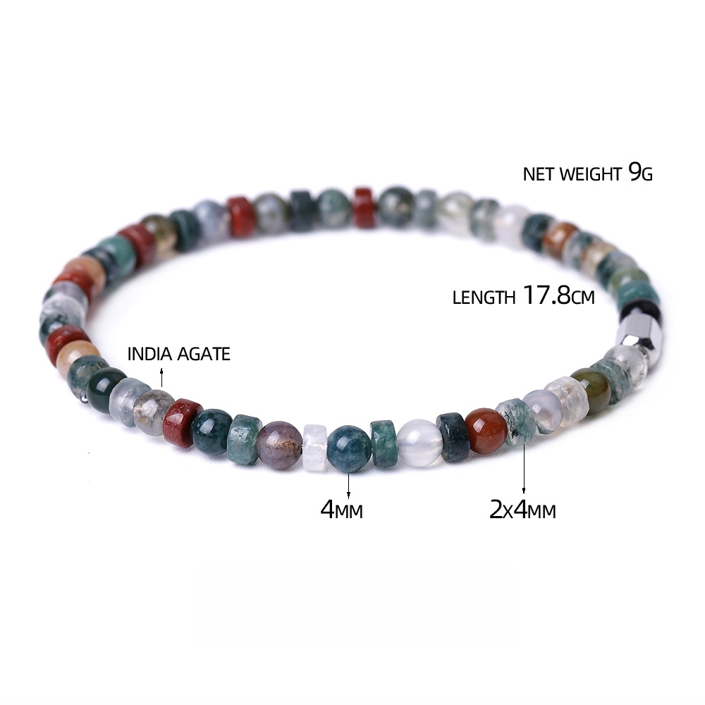 4MM Flat Spacer & Round Stone Beads Stretch Bracelet – Unisex Design for Women & Men