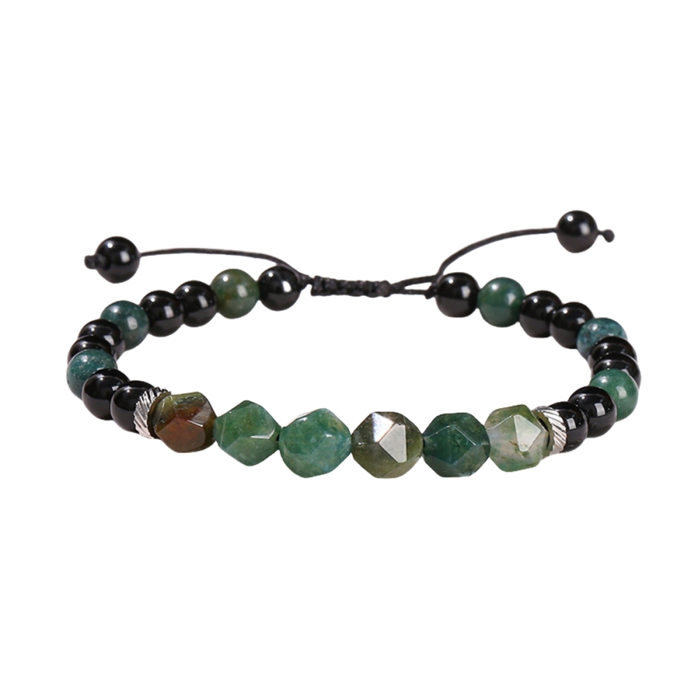 Facet Stone Beads Adjustable Black Onyx Amethyst Woven Gemstone Bracelets for Women Men