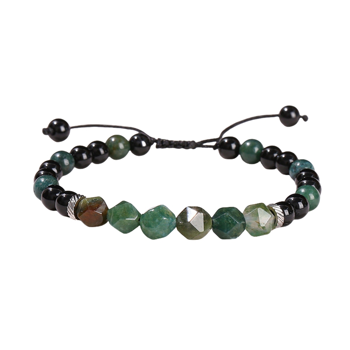 Facet Stone Beads Adjustable Black Onyx Amethyst Woven Gemstone Bracelets for Women Men