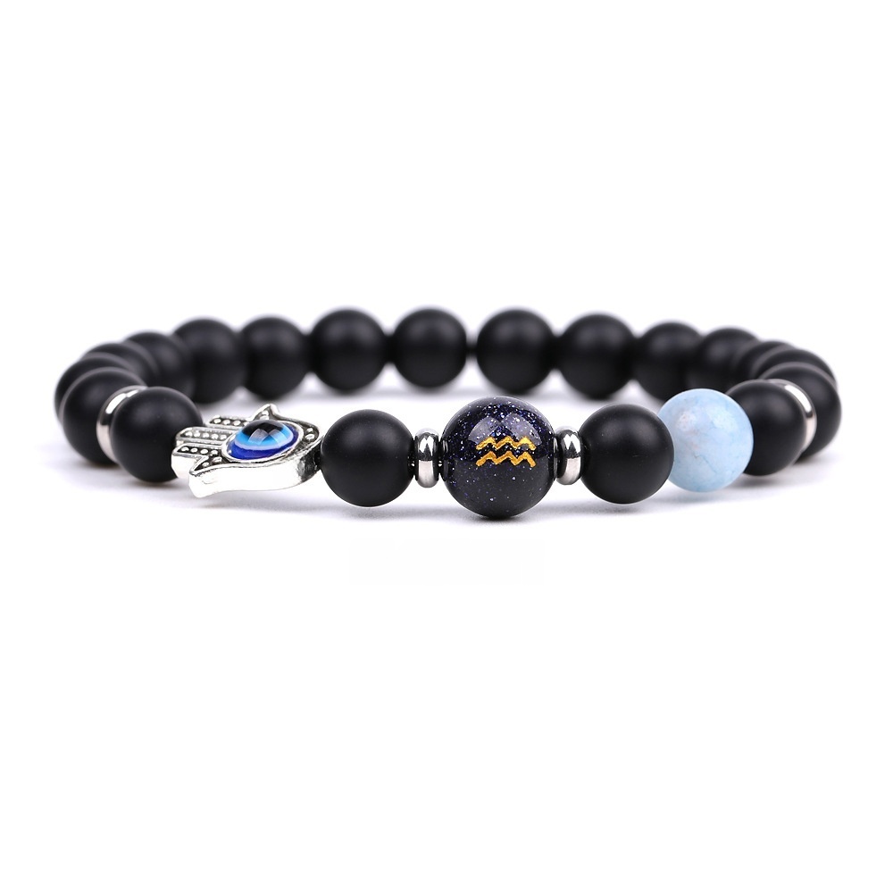 Matte Onyx Zodiac Bracelets for Women Men 12 Constellations Healing Crystal Stretch Bracelet Zodiac Sign Blue Goldstone Horoscope Spiritual Jewelry Birthday Gift