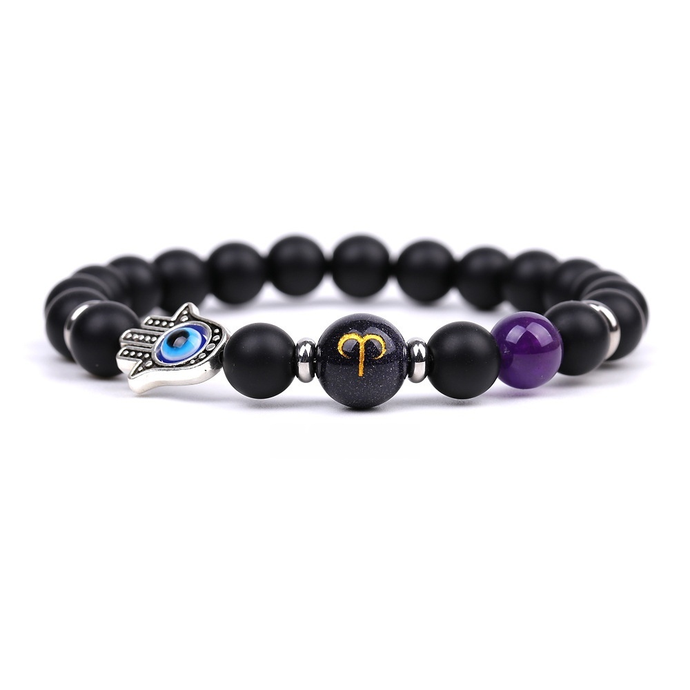 Matte Onyx Zodiac Bracelets for Women Men 12 Constellations Healing Crystal Stretch Bracelet Zodiac Sign Blue Goldstone Horoscope Spiritual Jewelry Birthday Gift