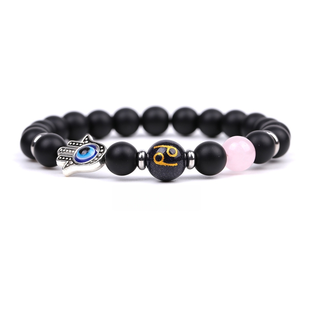 Matte Onyx Zodiac Bracelets for Women Men 12 Constellations Healing Crystal Stretch Bracelet Zodiac Sign Blue Goldstone Horoscope Spiritual Jewelry Birthday Gift