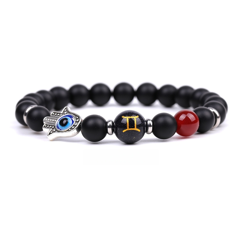 Matte Onyx Zodiac Bracelets for Women Men 12 Constellations Healing Crystal Stretch Bracelet Zodiac Sign Blue Goldstone Horoscope Spiritual Jewelry Birthday Gift