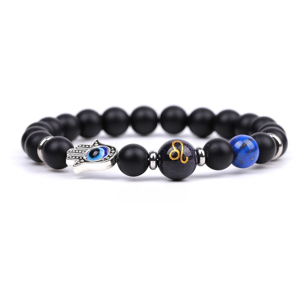 Matte Onyx Zodiac Bracelets for Women Men 12 Constellations Healing Crystal Stretch Bracelet Zodiac Sign Blue Goldstone Horoscope Spiritual Jewelry Birthday Gift