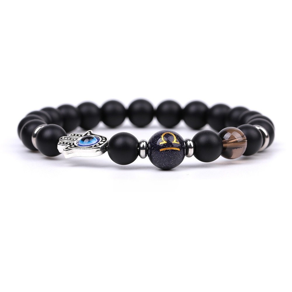Matte Onyx Zodiac Bracelets for Women Men 12 Constellations Healing Crystal Stretch Bracelet Zodiac Sign Blue Goldstone Horoscope Spiritual Jewelry Birthday Gift