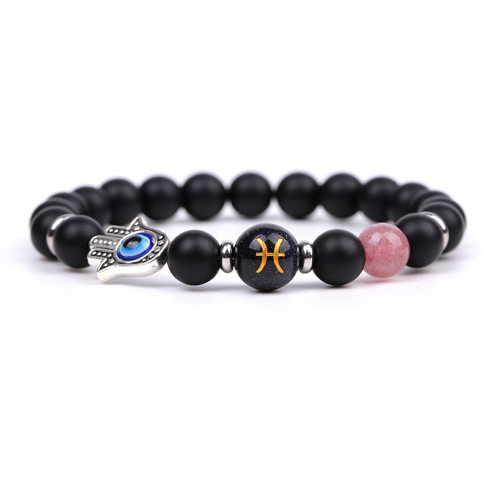 Matte Onyx Zodiac Bracelets for Women Men 12 Constellations Healing Crystal Stretch Bracelet Zodiac Sign Blue Goldstone Horoscope Spiritual Jewelry Birthday Gift