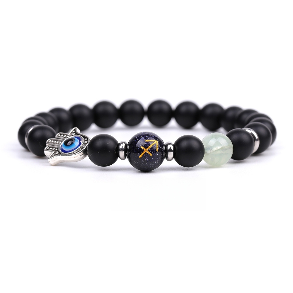 Matte Onyx Zodiac Bracelets for Women Men 12 Constellations Healing Crystal Stretch Bracelet Zodiac Sign Blue Goldstone Horoscope Spiritual Jewelry Birthday Gift