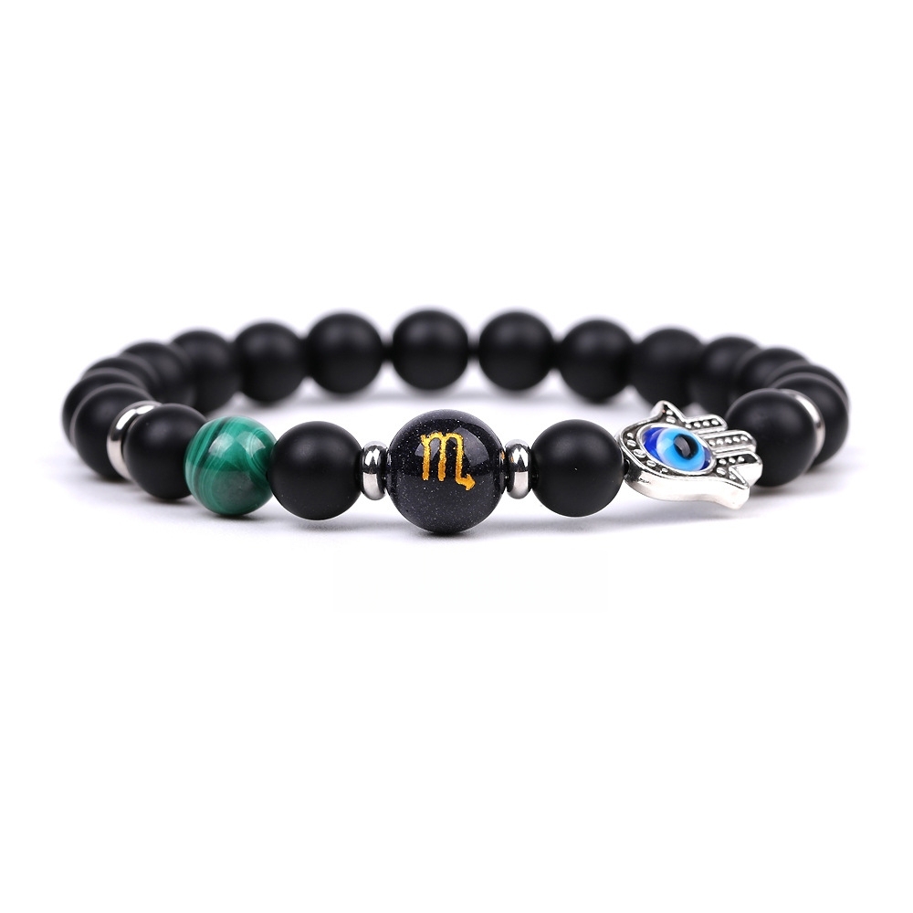 Matte Onyx Zodiac Bracelets for Women Men 12 Constellations Healing Crystal Stretch Bracelet Zodiac Sign Blue Goldstone Horoscope Spiritual Jewelry Birthday Gift