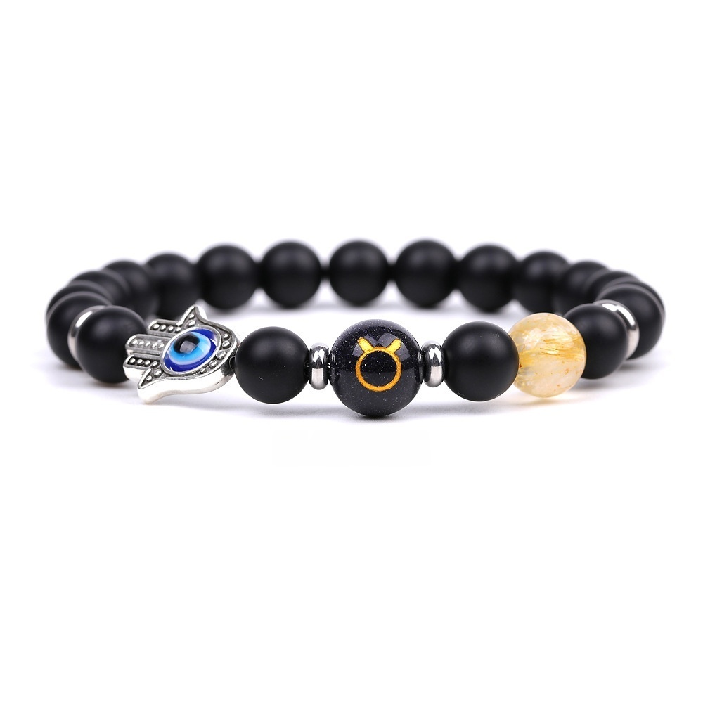 Matte Black Obsidian Zodiac Bracelets for Women Men 12 Constellations Healing Crystal Stretch Bracelet Zodiac Sign Blue Goldstone Horoscope Spiritual Jewelry Birthday Gift