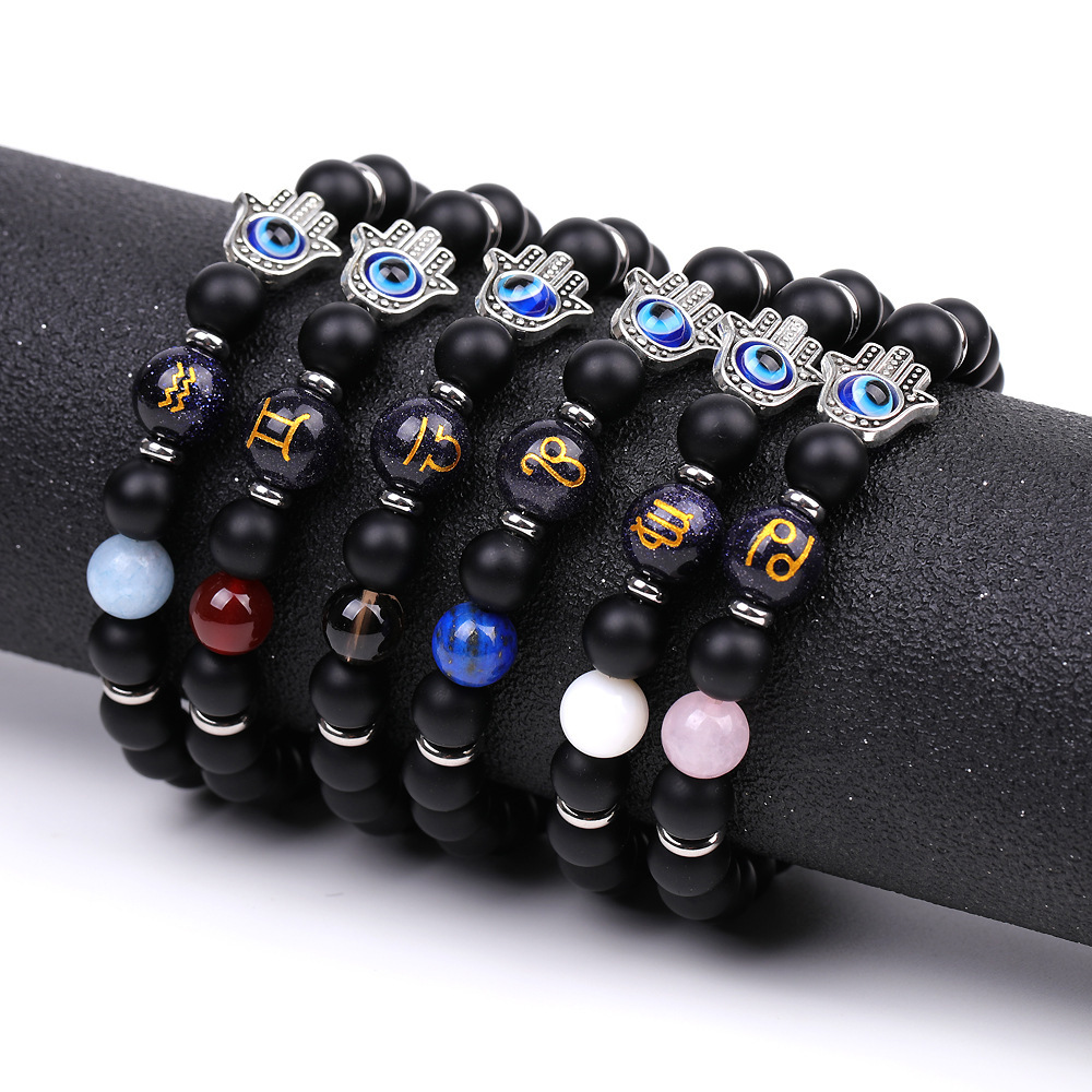 Matte Onyx Zodiac Bracelets for Women Men 12 Constellations Healing Crystal Stretch Bracelet Zodiac Sign Blue Goldstone Horoscope Spiritual Jewelry Birthday Gift