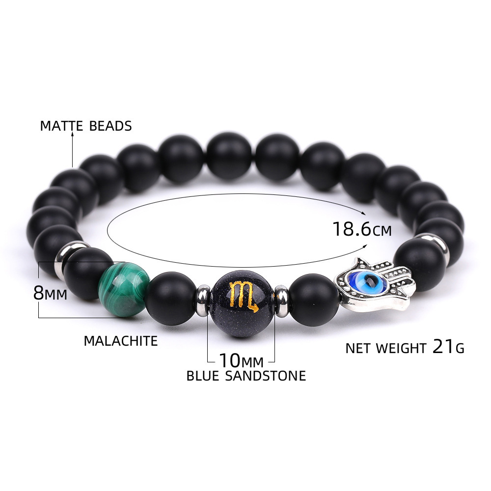 Matte Onyx Zodiac Bracelets for Women Men 12 Constellations Healing Crystal Stretch Bracelet Zodiac Sign Blue Goldstone Horoscope Spiritual Jewelry Birthday Gift