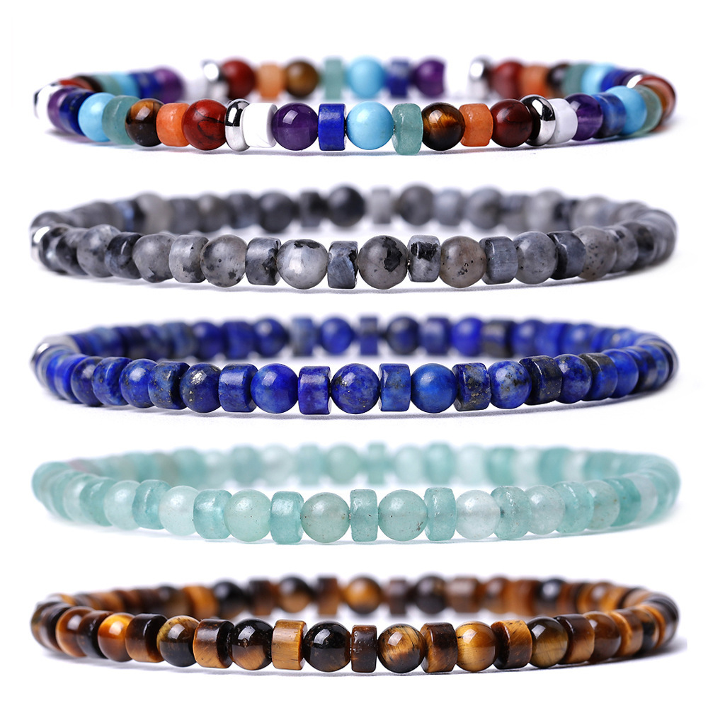 4MM Flat Spacer & Round Stone Beads Stretch Bracelet – Unisex Design for Women & Men