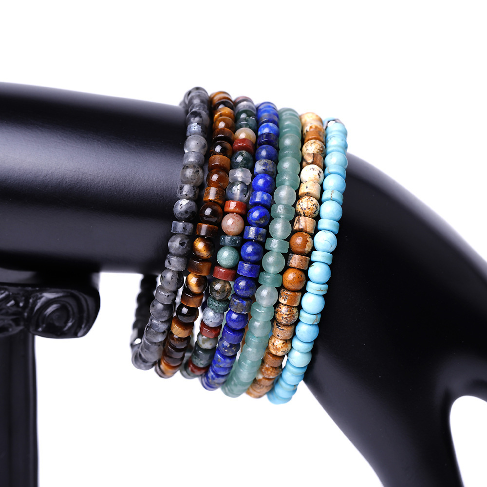 4MM Flat Spacer & Round Stone Beads Stretch Bracelet – Unisex Design for Women & Men