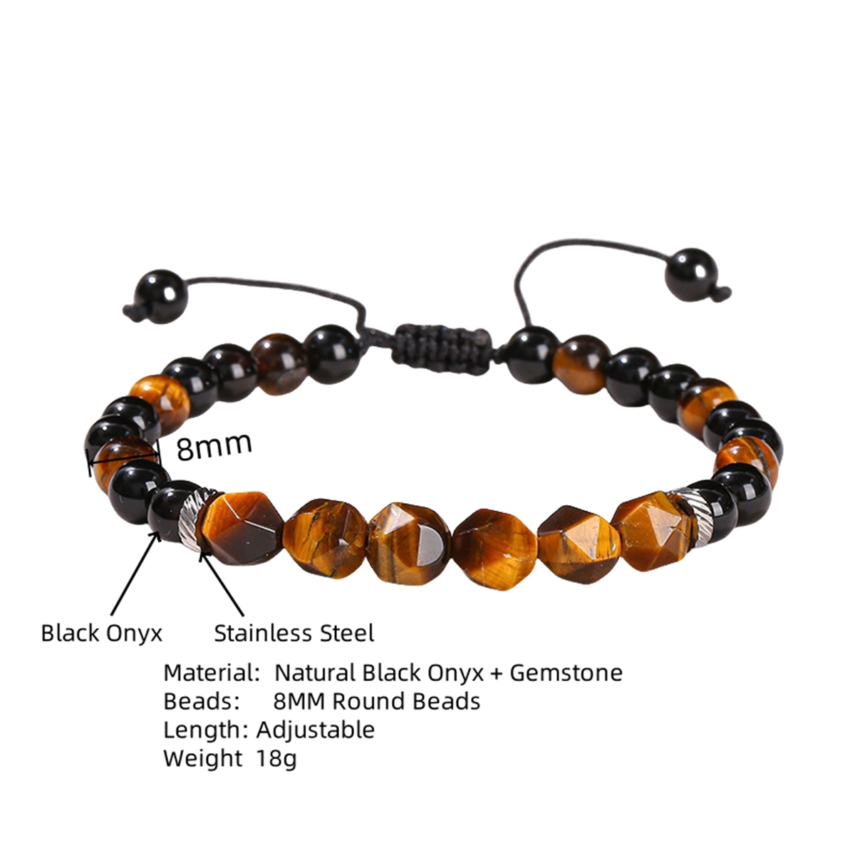 Facet Stone Beads Adjustable Black Onyx Amethyst Woven Gemstone Bracelets for Women Men