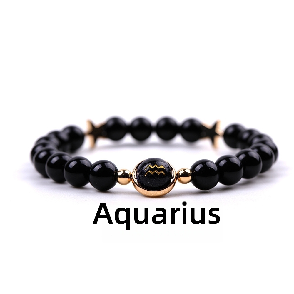 Matte Onyx Zodiac Bracelets for Women Men 12 Constellations Healing Crystal Stretch Bracelet Zodiac Sign Blue Goldstone Horoscope Spiritual Jewelry Birthday Gift