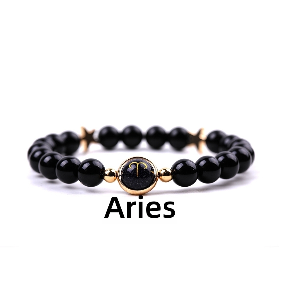 Matte Onyx Zodiac Bracelets for Women Men 12 Constellations Healing Crystal Stretch Bracelet Zodiac Sign Blue Goldstone Horoscope Spiritual Jewelry Birthday Gift