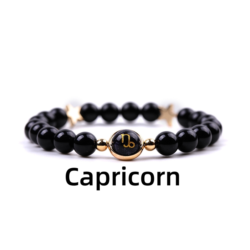 Matte Onyx Zodiac Bracelets for Women Men 12 Constellations Healing Crystal Stretch Bracelet Zodiac Sign Blue Goldstone Horoscope Spiritual Jewelry Birthday Gift