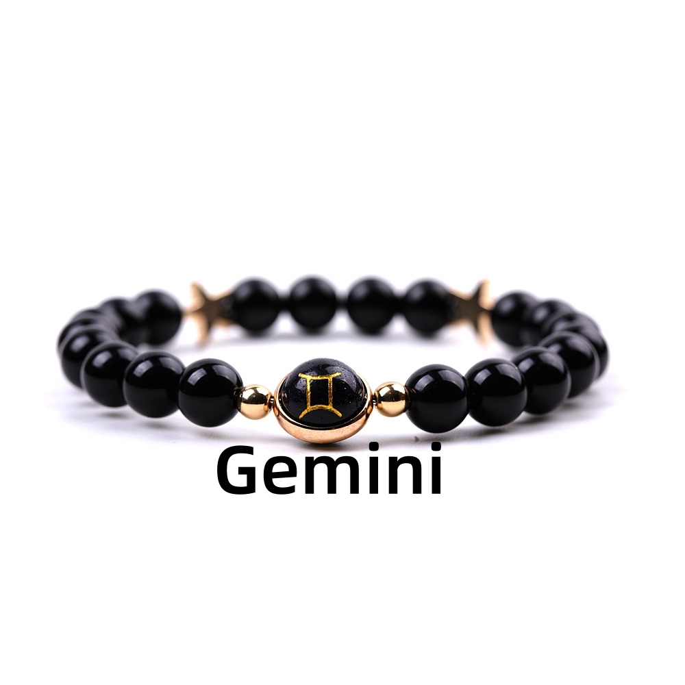 Matte Onyx Zodiac Bracelets for Women Men 12 Constellations Healing Crystal Stretch Bracelet Zodiac Sign Blue Goldstone Horoscope Spiritual Jewelry Birthday Gift