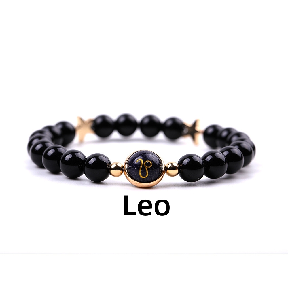 Matte Onyx Zodiac Bracelets for Women Men 12 Constellations Healing Crystal Stretch Bracelet Zodiac Sign Blue Goldstone Horoscope Spiritual Jewelry Birthday Gift
