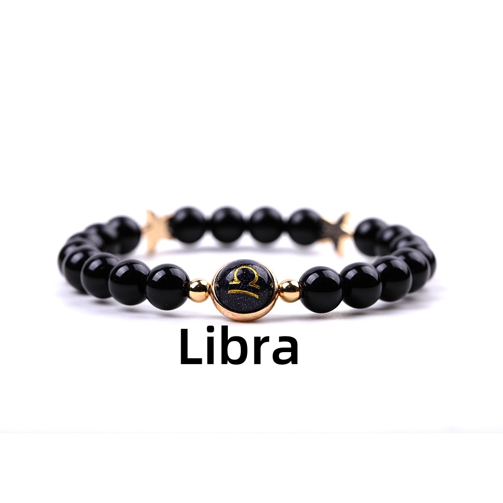 Matte Onyx Zodiac Bracelets for Women Men 12 Constellations Healing Crystal Stretch Bracelet Zodiac Sign Blue Goldstone Horoscope Spiritual Jewelry Birthday Gift