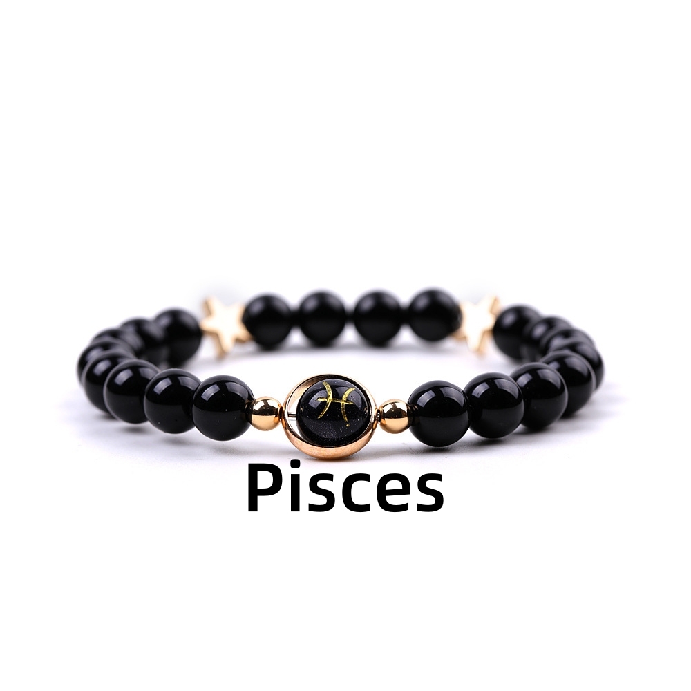 Matte Onyx Zodiac Bracelets for Women Men 12 Constellations Healing Crystal Stretch Bracelet Zodiac Sign Blue Goldstone Horoscope Spiritual Jewelry Birthday Gift