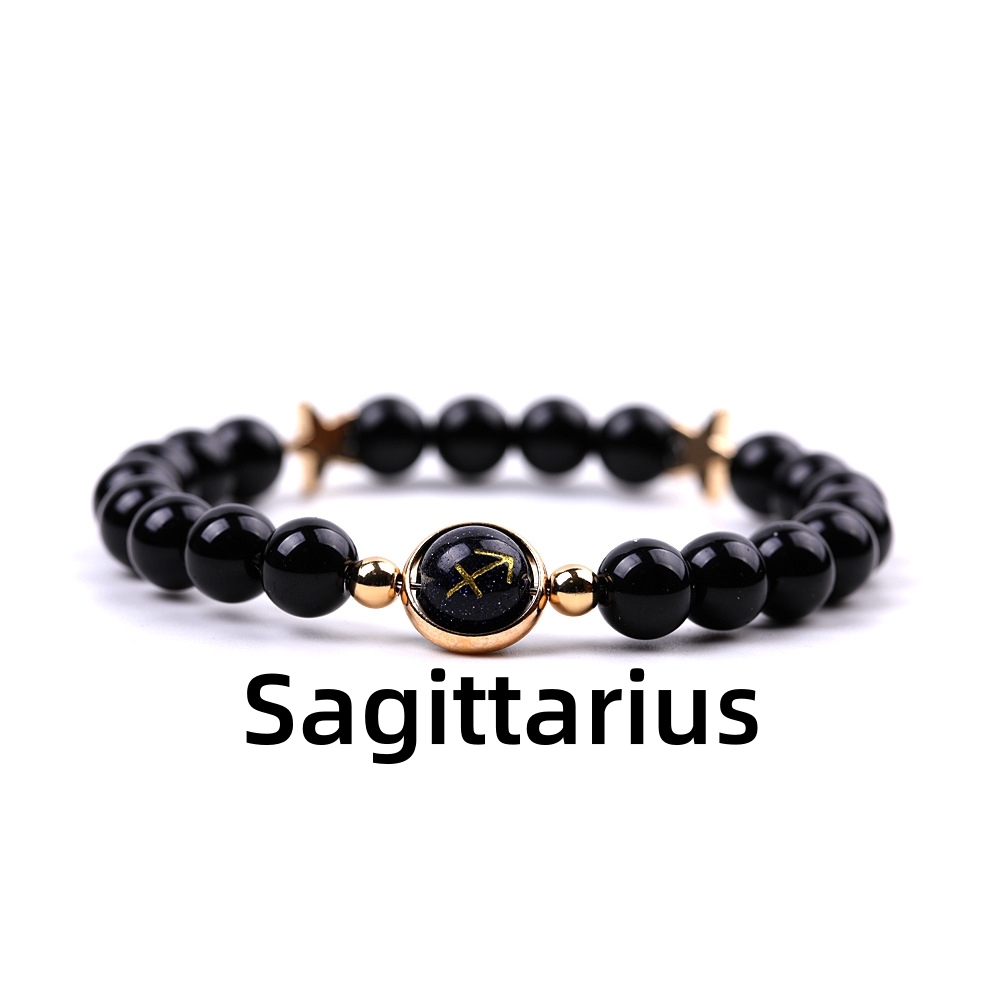 Matte Onyx Zodiac Bracelets for Women Men 12 Constellations Healing Crystal Stretch Bracelet Zodiac Sign Blue Goldstone Horoscope Spiritual Jewelry Birthday Gift