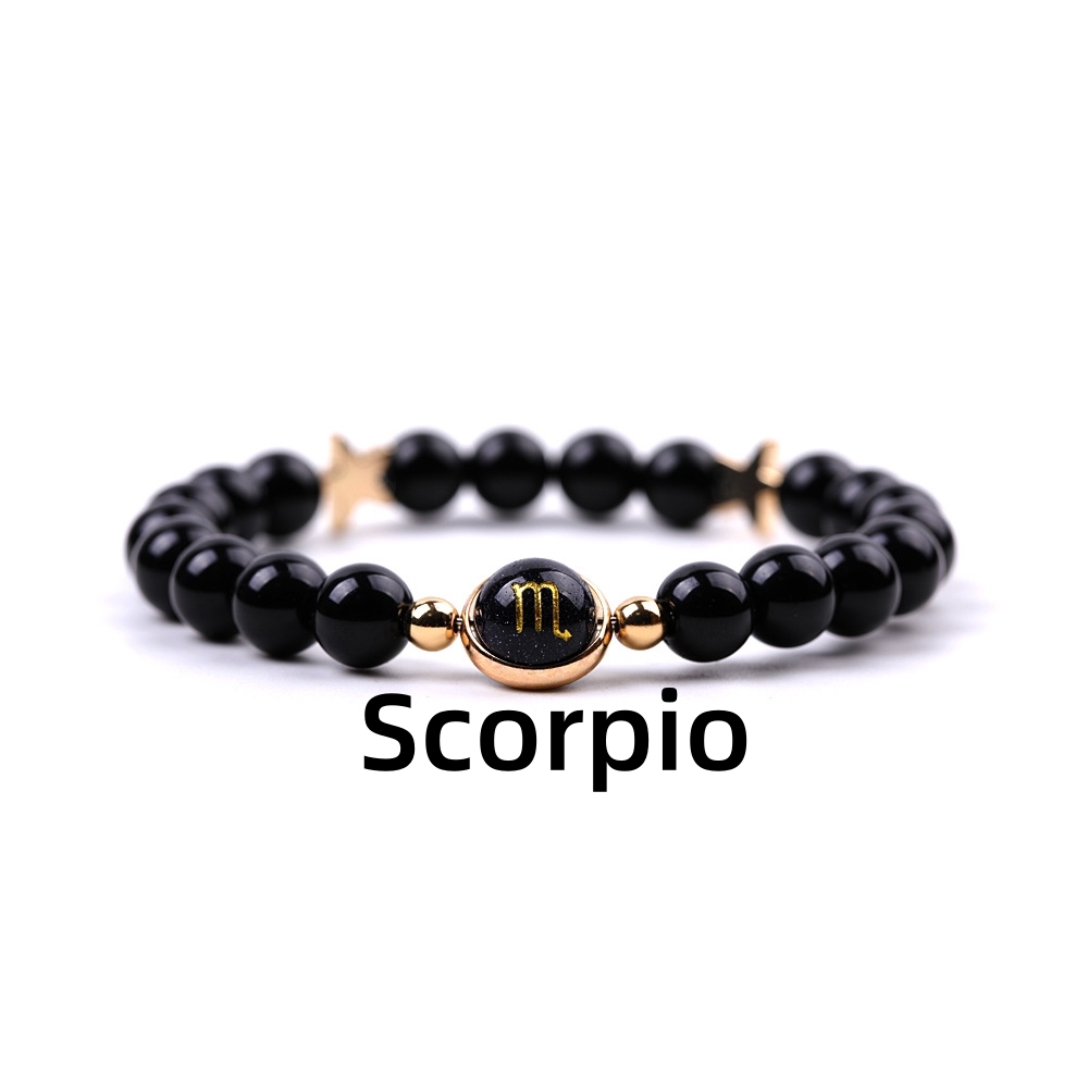Matte Onyx Zodiac Bracelets for Women Men 12 Constellations Healing Crystal Stretch Bracelet Zodiac Sign Blue Goldstone Horoscope Spiritual Jewelry Birthday Gift