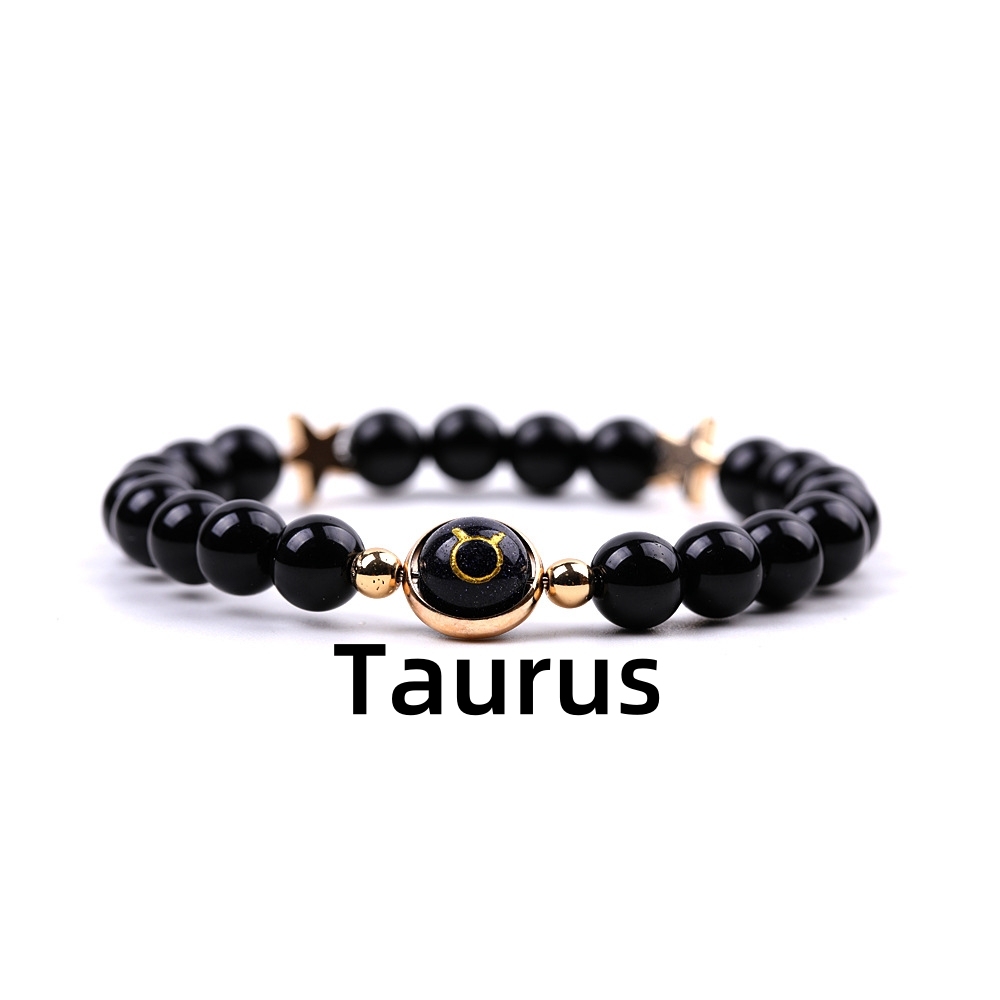 Matte Onyx Zodiac Bracelets for Women Men 12 Constellations Healing Crystal Stretch Bracelet Zodiac Sign Blue Goldstone Horoscope Spiritual Jewelry Birthday Gift
