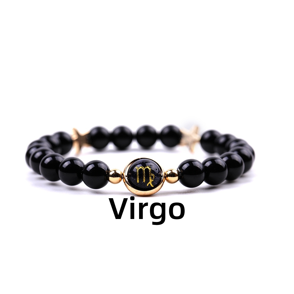 Matte Onyx Zodiac Bracelets for Women Men 12 Constellations Healing Crystal Stretch Bracelet Zodiac Sign Blue Goldstone Horoscope Spiritual Jewelry Birthday Gift