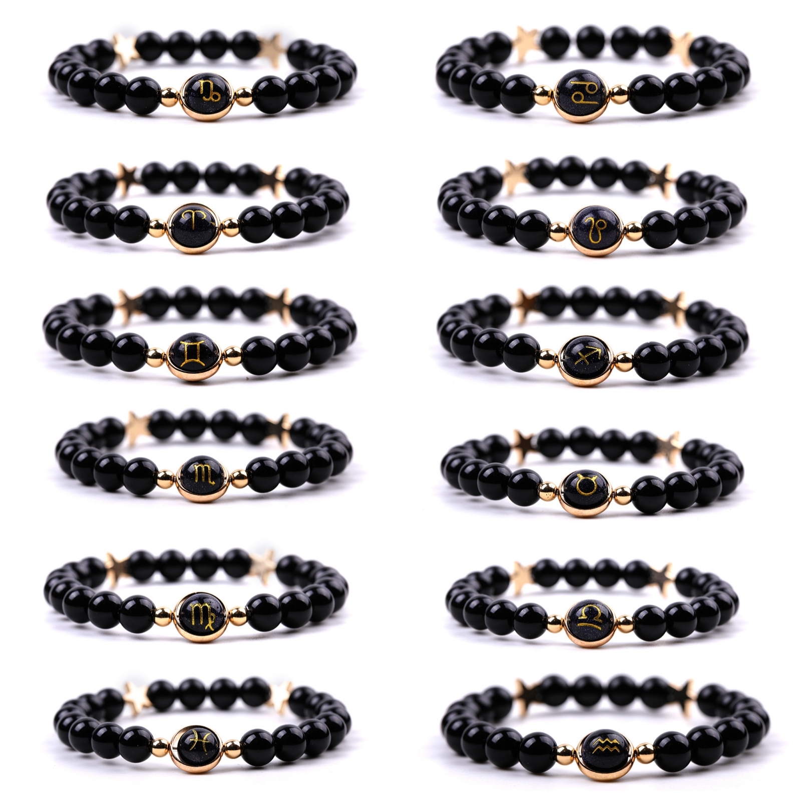 Matte Onyx Zodiac Bracelets for Women Men 12 Constellations Healing Crystal Stretch Bracelet Zodiac Sign Blue Goldstone Horoscope Spiritual Jewelry Birthday Gift