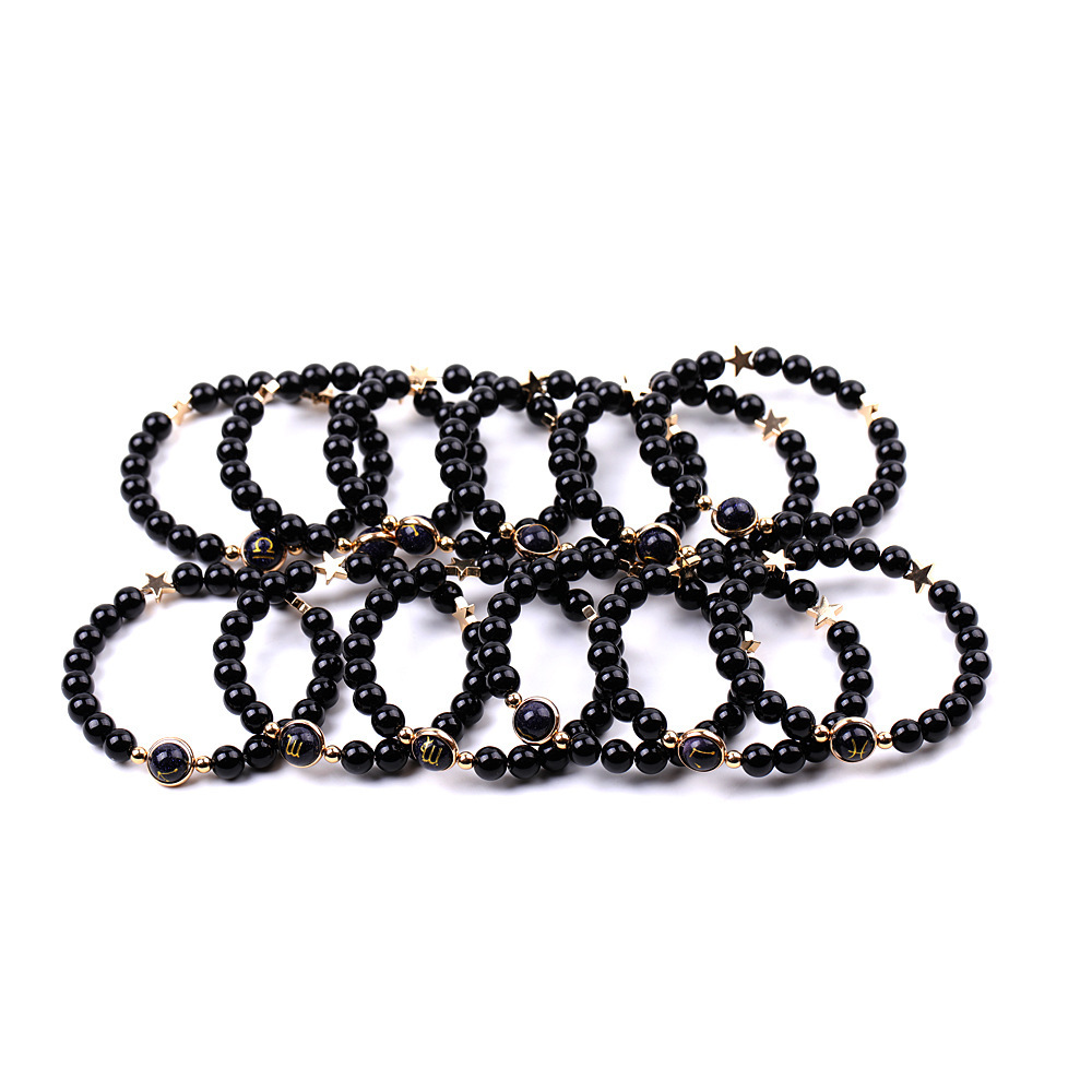 Matte Onyx Zodiac Bracelets for Women Men 12 Constellations Healing Crystal Stretch Bracelet Zodiac Sign Blue Goldstone Horoscope Spiritual Jewelry Birthday Gift
