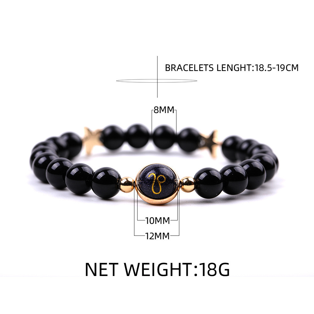 Matte Onyx Zodiac Bracelets for Women Men 12 Constellations Healing Crystal Stretch Bracelet Zodiac Sign Blue Goldstone Horoscope Spiritual Jewelry Birthday Gift