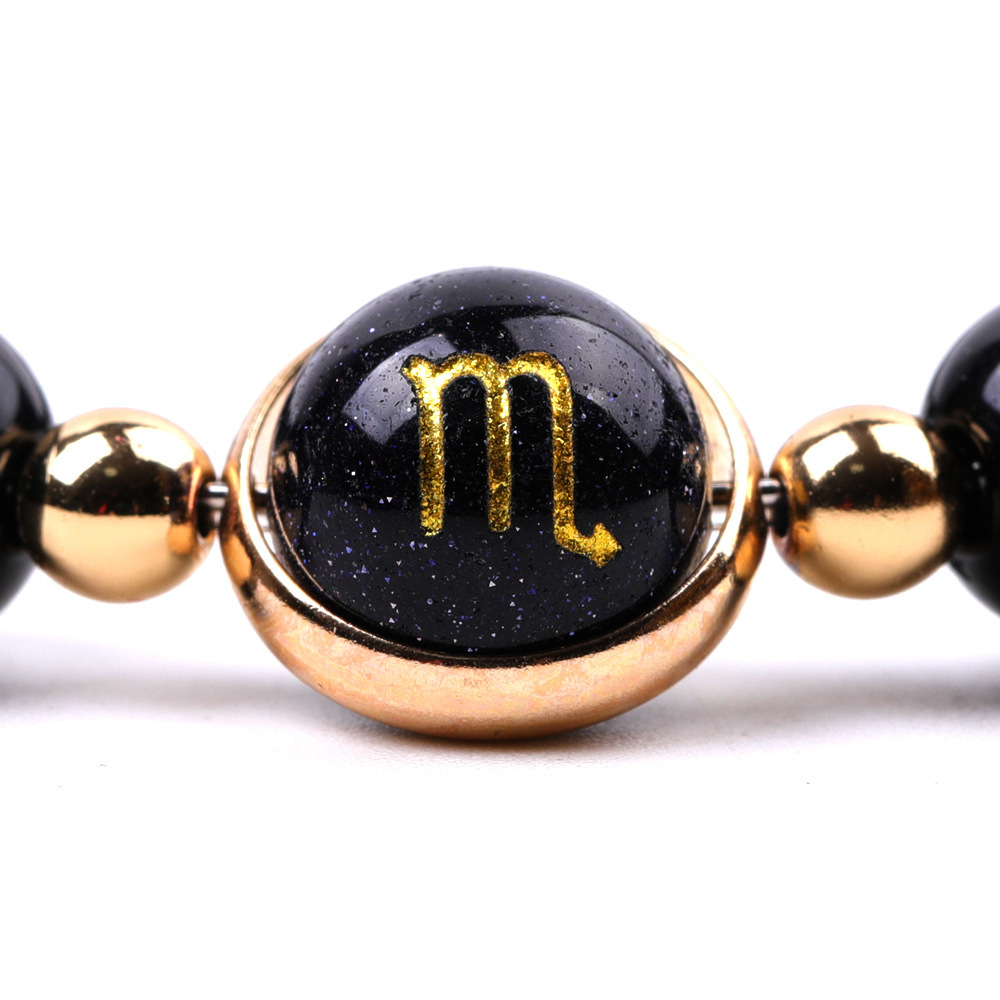 Matte Onyx Zodiac Bracelets for Women Men 12 Constellations Healing Crystal Stretch Bracelet Zodiac Sign Blue Goldstone Horoscope Spiritual Jewelry Birthday Gift