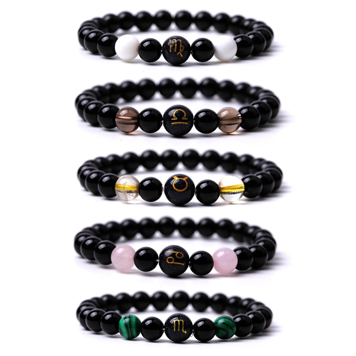 Black Onyx Zodiac Bracelets for Women Men 12 Constellations Healing Crystal Stretch Bracelet Zodiac Sign Blue Goldstone Horoscope Spiritual Jewelry Birthday Gift