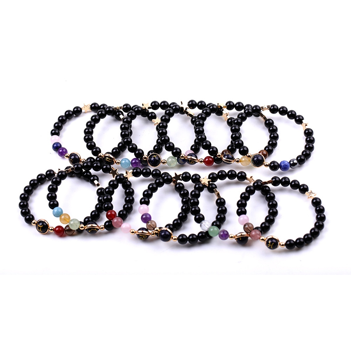 Black Onyx Zodiac Bracelets for Women Men 12 Constellations Healing Crystal Stretch Bracelet Zodiac Sign Blue Goldstone Horoscope Spiritual Jewelry Birthday Gift