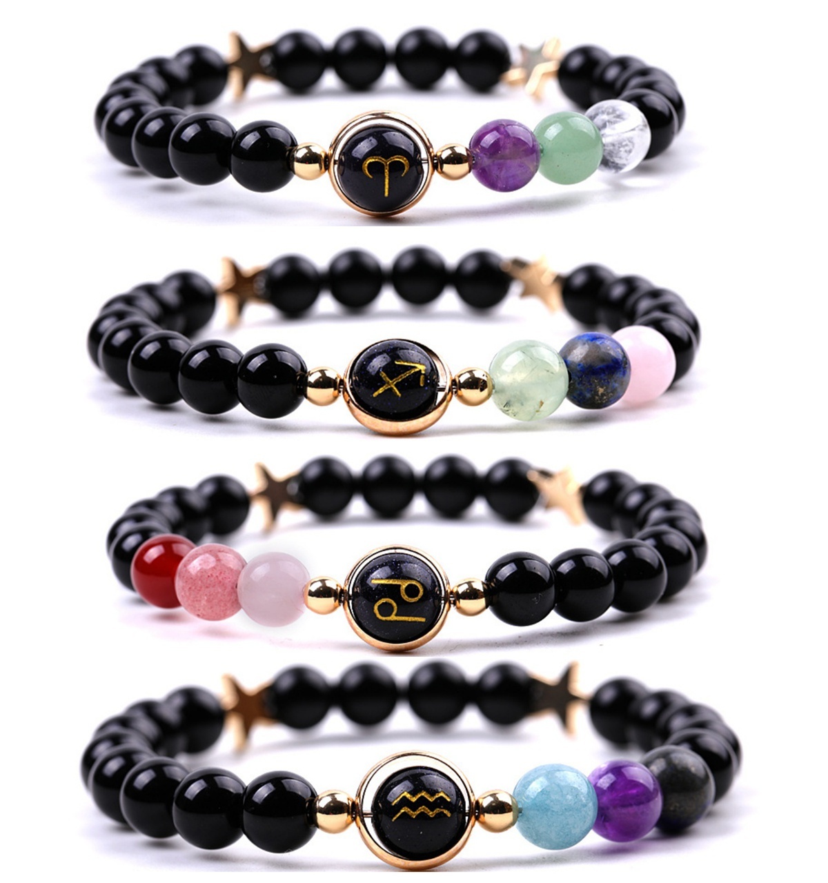Black Onyx Zodiac Bracelets for Women Men 12 Constellations Healing Crystal Stretch Bracelet Zodiac Sign Blue Goldstone Horoscope Spiritual Jewelry Birthday Gift
