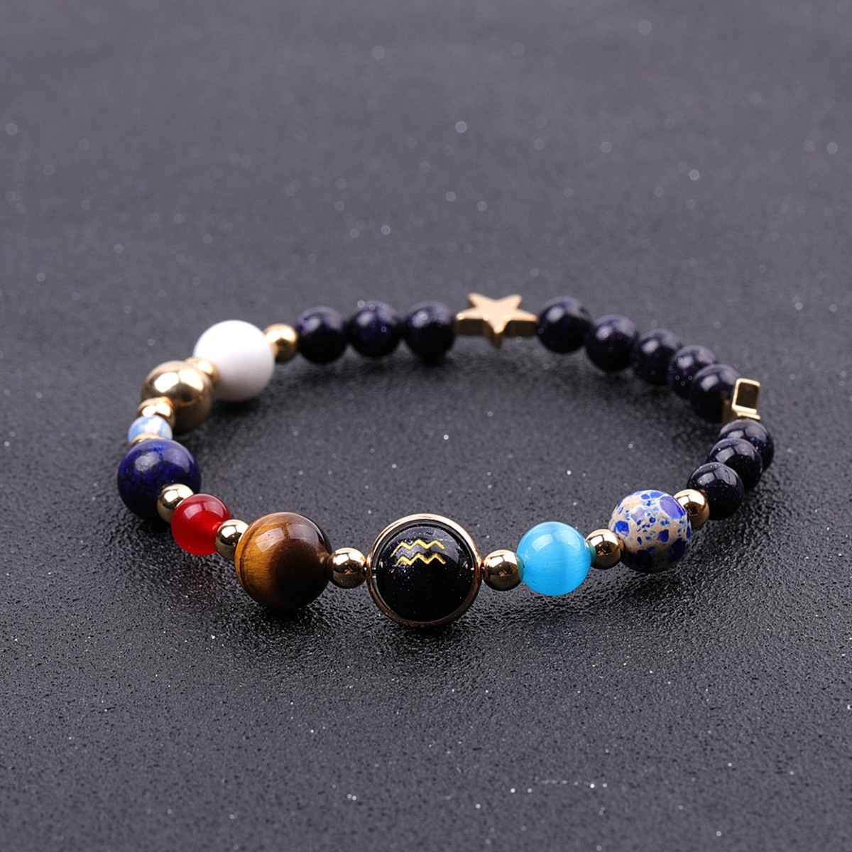 6MM Blue Goldstone Zodiac Bracelets for Women Men 12 Constellations Healing Crystal Stretch Solar Bracelet Zodiac Sign Horoscope Spiritual Jewelry Birthday Gift