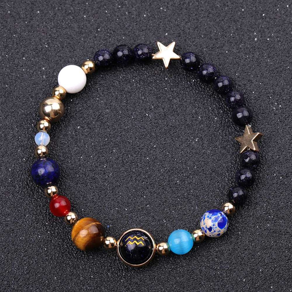 6MM Blue Goldstone Zodiac Bracelets for Women Men 12 Constellations Healing Crystal Stretch Solar Bracelet Zodiac Sign Horoscope Spiritual Jewelry Birthday Gift