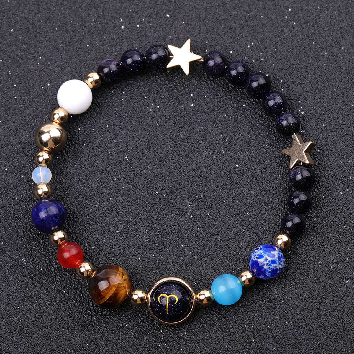 6MM Blue Goldstone Zodiac Bracelets for Women Men 12 Constellations Healing Crystal Stretch Solar Bracelet Zodiac Sign Horoscope Spiritual Jewelry Birthday Gift