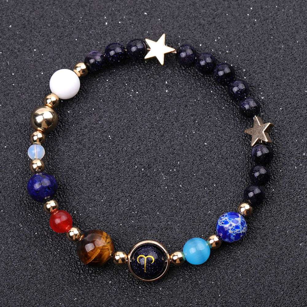 6MM Blue Goldstone Zodiac Bracelets for Women Men 12 Constellations Healing Crystal Stretch Solar Bracelet Zodiac Sign Horoscope Spiritual Jewelry Birthday Gift