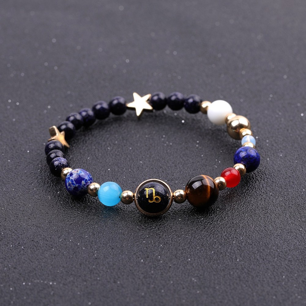 6MM Blue Goldstone Zodiac Bracelets for Women Men 12 Constellations Healing Crystal Stretch Solar Bracelet Zodiac Sign Horoscope Spiritual Jewelry Birthday Gift